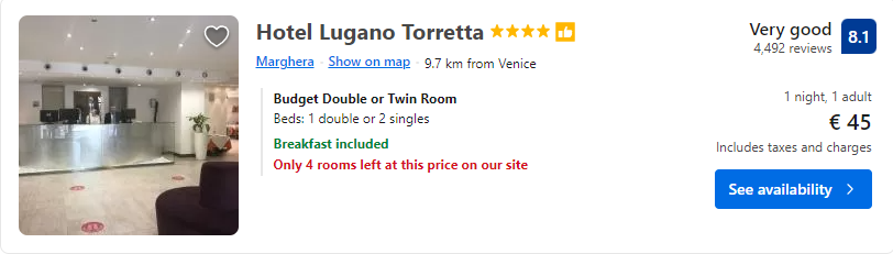 Lētas viesnīcas Venēcijā Itālijā
