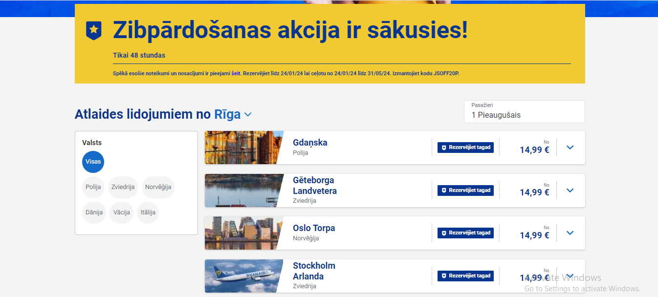 ryanair izpārdošana