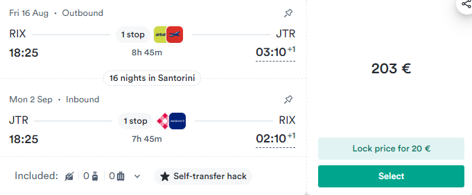 Lētas aviobiļetes no Rīgas uz Santorini Grieķijā