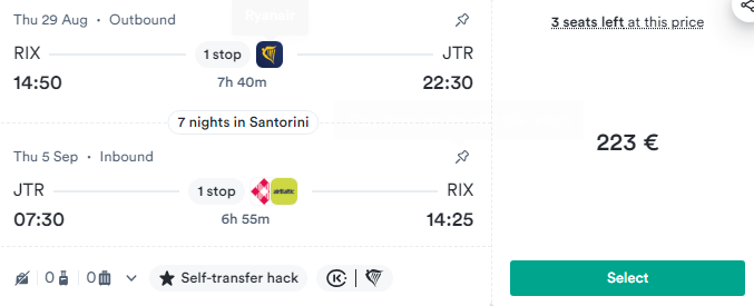 Lētas aviobiļetes no Rīgas uz Santorini Grieķijā