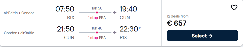 Lētas aviobiļetes no Rīgas uz Kankūnu Meksikā