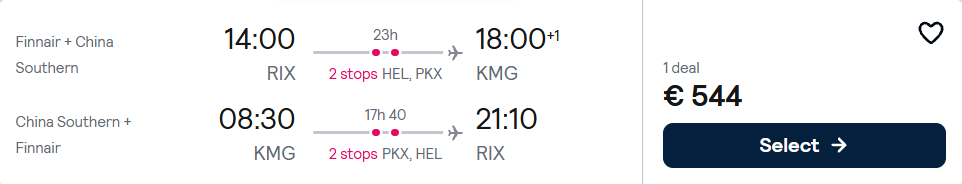 Lētas aviobiļetes no Rīgas uz Kuņminu Ķīnā