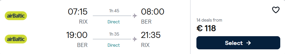 Lētas aviobiļetes no Rīgas uz Berlīni Vācijā