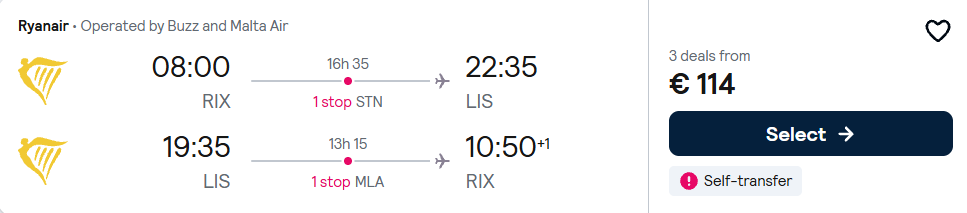 Lētas aviobiļetes no Rīgas uz Lisabonu