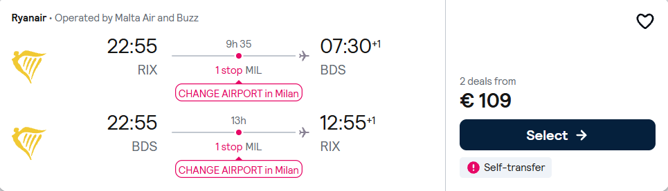 Lētas aviobiļetes uz Brindizi Itālijā