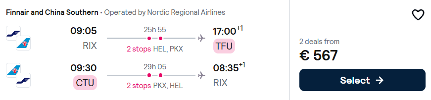 Lētas aviobiļetes no Rīgas uz Čendu Pekinā